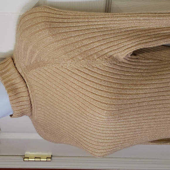 INC. Gold Bodycon Sparkly Turtleneck Long Sleeve Sweater - Picture 3 of 8